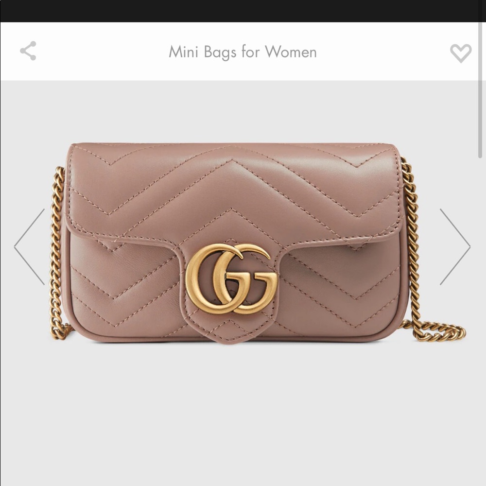 GUCCI MARMONT MATELASSE LEATHER SUPER MINI BAG COLOR DUSTY PINK CHEVRON